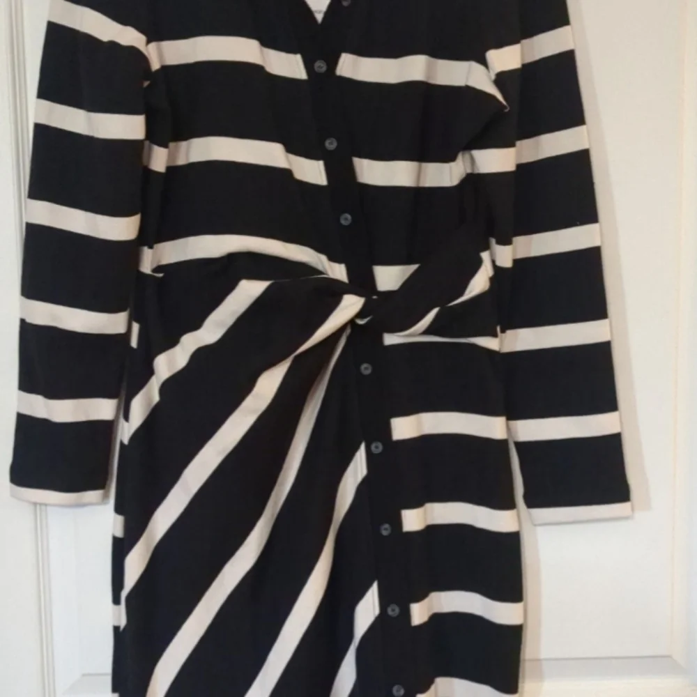 Tanya Taylor Black and Cream Striped Long Sleeve Dress - Picture 5 of 6